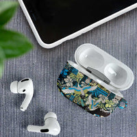 Japanese Hawaiian Crane AirPods Case Blue Tapa Patchwork Pattern LT9 - Polynesian Pride
