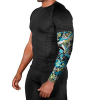 Japanese Hawaiian Crane Arm Sleeves Blue Tapa Patchwork Pattern LT9 - Polynesian Pride