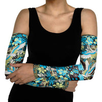 Japanese Hawaiian Crane Arm Sleeves Blue Tapa Patchwork Pattern LT9 - Polynesian Pride