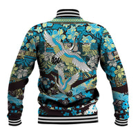 Japanese Hawaiian Crane Baseball Jacket Blue Tapa Patchwork Pattern LT9 - Polynesian Pride