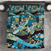 Japanese Hawaiian Crane Bedding Set Blue Tapa Patchwork Pattern LT9 Blue - Polynesian Pride