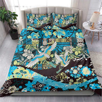 Japanese Hawaiian Crane Bedding Set Blue Tapa Patchwork Pattern LT9 - Polynesian Pride