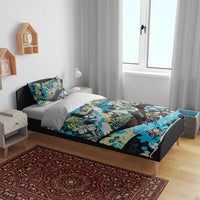 Japanese Hawaiian Crane Bedding Set Blue Tapa Patchwork Pattern LT9 - Polynesian Pride