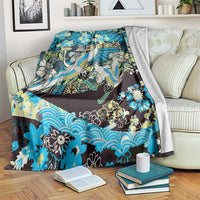 Japanese Hawaiian Crane Blanket Blue Tapa Patchwork Pattern LT9 Blue - Polynesian Pride