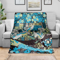 Japanese Hawaiian Crane Blanket Blue Tapa Patchwork Pattern LT9 - Polynesian Pride