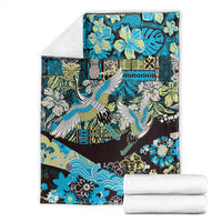Japanese Hawaiian Crane Blanket Blue Tapa Patchwork Pattern LT9 - Polynesian Pride