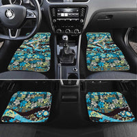 Japanese Hawaiian Crane Car Mats Blue Tapa Patchwork Pattern LT9 Set 4pcs Blue - Polynesian Pride