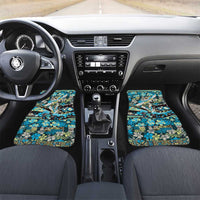 Japanese Hawaiian Crane Car Mats Blue Tapa Patchwork Pattern LT9 Set 2pcs - Front Blue - Polynesian Pride