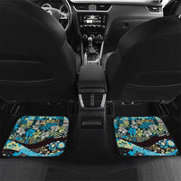 Japanese Hawaiian Crane Car Mats Blue Tapa Patchwork Pattern LT9 Set 2pcs - Back Blue - Polynesian Pride