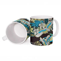 Japanese Hawaiian Crane Ceramic Mug Blue Tapa Patchwork Pattern LT9 - Polynesian Pride