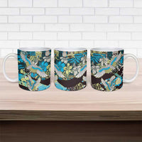 Japanese Hawaiian Crane Ceramic Mug Blue Tapa Patchwork Pattern LT9 - Polynesian Pride