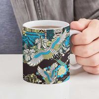 Japanese Hawaiian Crane Ceramic Mug Blue Tapa Patchwork Pattern LT9 - Polynesian Pride