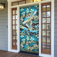 Japanese Hawaiian Crane Door Cover Blue Tapa Patchwork Pattern LT9 - Polynesian Pride