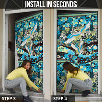 Japanese Hawaiian Crane Door Cover Blue Tapa Patchwork Pattern LT9 - Polynesian Pride