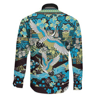 Japanese Hawaiian Crane Family Matching Tank Maxi Dress and Hawaiian Shirt Blue Tapa Patchwork Pattern LT9 - Polynesian Pride