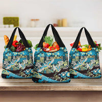 Japanese Hawaiian Crane Grocery Bag Blue Tapa Patchwork Pattern LT9 3-pack One Size Blue - Polynesian Pride