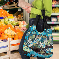 Japanese Hawaiian Crane Grocery Bag Blue Tapa Patchwork Pattern LT9 - Polynesian Pride