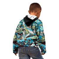 Japanese Hawaiian Crane Kid Hoodie Blue Tapa Patchwork Pattern LT9 - Polynesian Pride