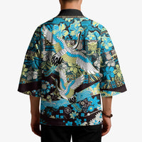Japanese Hawaiian Crane Kimono Blue Tapa Patchwork Pattern