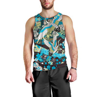 Japanese Hawaiian Crane Men Tank Top Blue Tapa Patchwork Pattern LT9 - Polynesian Pride
