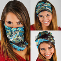 Japanese Hawaiian Crane Neck Gaiter Blue Tapa Patchwork Pattern LT9 - Polynesian Pride