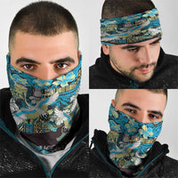 Japanese Hawaiian Crane Neck Gaiter Blue Tapa Patchwork Pattern LT9 - Polynesian Pride