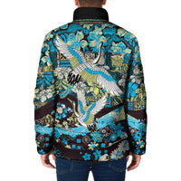 Japanese Hawaiian Crane Padded Jacket Blue Tapa Patchwork Pattern LT9 - Polynesian Pride