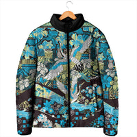 Japanese Hawaiian Crane Padded Jacket Blue Tapa Patchwork Pattern LT9 - Polynesian Pride