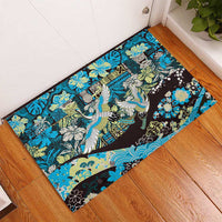 Japanese Hawaiian Crane Rubber Doormat Blue Tapa Patchwork Pattern LT9 - Polynesian Pride