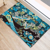 Japanese Hawaiian Crane Rubber Doormat Blue Tapa Patchwork Pattern LT9 - Polynesian Pride