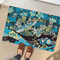 Japanese Hawaiian Crane Rubber Doormat Blue Tapa Patchwork Pattern LT9 - Polynesian Pride
