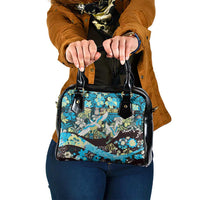 Japanese Hawaiian Crane Shoulder Handbag Blue Tapa Patchwork Pattern LT9 One Size Blue - Polynesian Pride