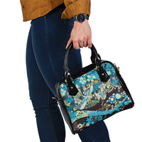 Japanese Hawaiian Crane Shoulder Handbag Blue Tapa Patchwork Pattern LT9 - Polynesian Pride
