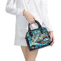 Japanese Hawaiian Crane Shoulder Handbag Blue Tapa Patchwork Pattern LT9 - Polynesian Pride