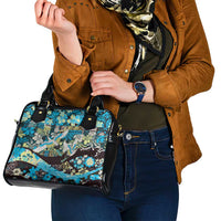 Japanese Hawaiian Crane Shoulder Handbag Blue Tapa Patchwork Pattern LT9 - Polynesian Pride