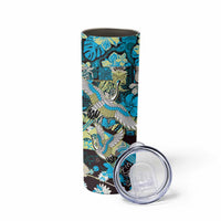 Japanese Hawaiian Crane Skinny Tumbler Blue Tapa Patchwork Pattern LT9 - Polynesian Pride