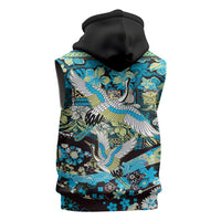 Japanese Hawaiian Crane Sleeveless Hoodie Blue Tapa Patchwork Pattern LT9 - Polynesian Pride