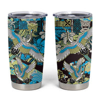 Japanese Hawaiian Crane Tumbler Cup Blue Tapa Patchwork Pattern LT9 Blue - Polynesian Pride