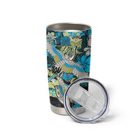Japanese Hawaiian Crane Tumbler Cup Blue Tapa Patchwork Pattern LT9 - Polynesian Pride
