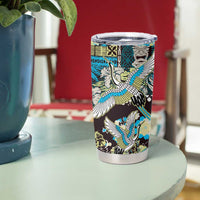 Japanese Hawaiian Crane Tumbler Cup Blue Tapa Patchwork Pattern LT9 - Polynesian Pride