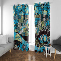 Japanese Hawaiian Crane Window Curtain Blue Tapa Patchwork Pattern LT9 With Grommets Blue - Polynesian Pride