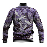 Japanese Hawaiian Crane Baseball Jacket Purple Tapa Patchwork Pattern LT9 - Polynesian Pride