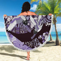 Japanese Hawaiian Crane Beach Blanket Purple Tapa Patchwork Pattern LT9 - Polynesian Pride