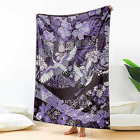Japanese Hawaiian Crane Blanket Purple Tapa Patchwork Pattern LT9 - Polynesian Pride