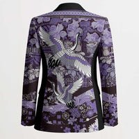 Japanese Hawaiian Crane Blazer Purple Tapa Patchwork Pattern LT9 - Polynesian Pride