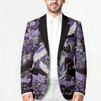 Japanese Hawaiian Crane Blazer Purple Tapa Patchwork Pattern LT9 - Polynesian Pride
