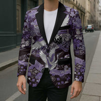 Japanese Hawaiian Crane Blazer Purple Tapa Patchwork Pattern LT9 - Polynesian Pride