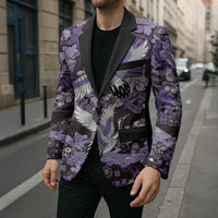 Japanese Hawaiian Crane Blazer Purple Tapa Patchwork Pattern LT9 - Polynesian Pride