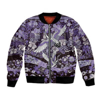 Japanese Hawaiian Crane Bomber Jacket Purple Tapa Patchwork Pattern LT9 Unisex Purple - Polynesian Pride