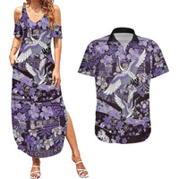 Japanese Hawaiian Crane Couples Matching Summer Maxi Dress and Hawaiian Shirt Purple Tapa Patchwork Pattern LT9 Purple - Polynesian Pride